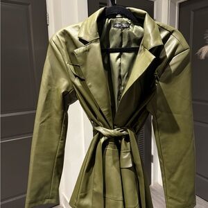 SHEIN Olive Green Leather Jacket